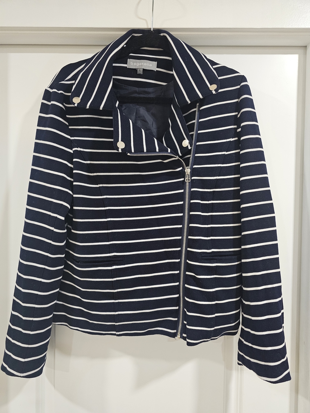 Bagatelle Navy & White Striped Zip-Front Jacket L